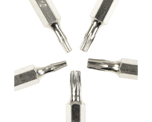 Plusieurs embouts Torx en métal disposés en étoile