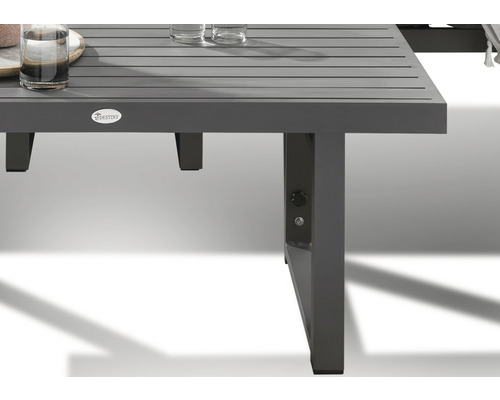 Vue détaillée d''une table de jardin avec pieds de table et logo Destiny