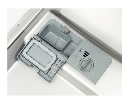 Intérieur d''un lave-vaisselle avec compartiment à détergent ouvert
