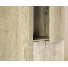 Detailansicht eines Holzschranks mit offener Tür