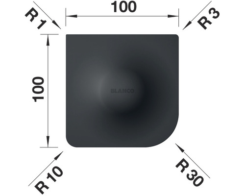 Blanco Eckspüle Detailansicht mit Maßangaben