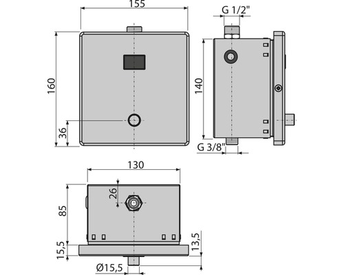 Schéma technique d''un réservoir de chasse d''eau avec indication des dimensions