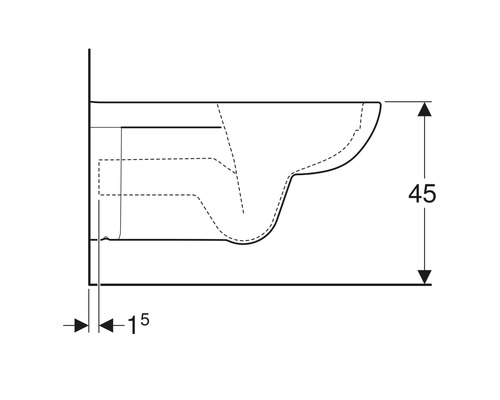 Technische Zeichnung eines Wand-WCs mit Maßangaben