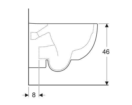 Dessin technique d''une toilette suspendue avec les dimensions 46 et 8