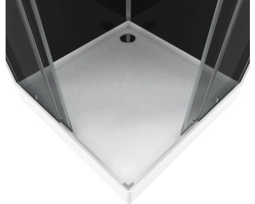 Detailansicht einer Duschkabine mit Duschwanne.