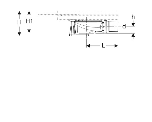 Schéma technique d''un siphon avec indications de dimensions