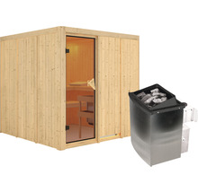 Sauna modulaire Karibu Rodina avec poêle 9 kW et commande intégrée sans couronne avec porte entièrement vitrée coloris bronze-thumb-9