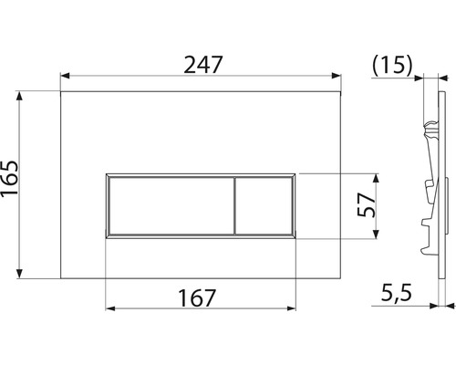 Technische Zeichnung einer Betätigungsplatte mit Maßangaben
