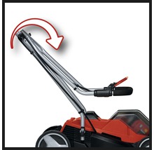 Timon pliable d''une tondeuse à gazon avec flèche rouge