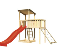 Holzspielturm mit Rutsche, Leiter und Kletternetz