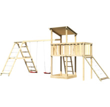 Spielturm mit Schaukel, Kletterwand und Rutsche aus Holz für den Garten