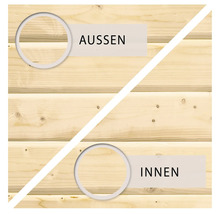 Holzfassade mit Darstellung der Außen- und Innenseite