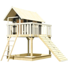 Spielhaus aus Holz mit Sandkasten, Leiter und Rampe