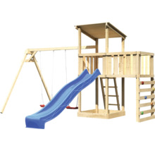 Spielturm aus Holz mit Schaukel und Rutsche