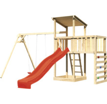 Spielturm aus Holz mit Schaukel, Rutsche, Leiter und Kletterwand