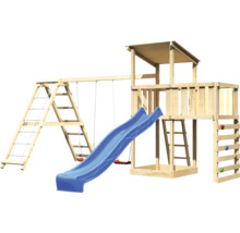 Spielturm aus Holz mit Schaukel, Rutsche, Kletterwand und Leiter