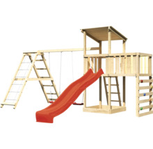 Spielturm aus Holz mit Schaukel, Rutsche und Kletterwand