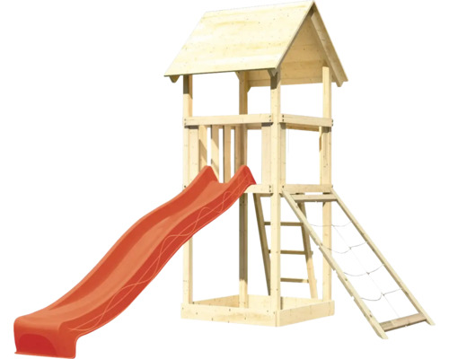Tour de jeux avec toboggan et échelle en bois
