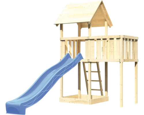 Tour de jeux avec toboggan et échelle en bois
