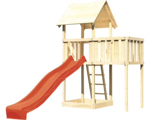 Tour de jeu en bois avec toboggan et échelle