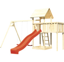 Tour de jeu en bois avec toboggan et balançoire