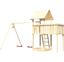 Tour de jeu avec balançoire en bois