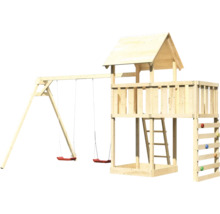 Tour de jeux en bois avec balançoire, échelle et mur d''escalade