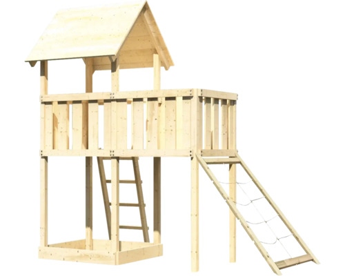 Tour de jeu en bois avec échelle et filet d''escalade