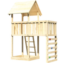 Tour de jeu en bois avec mur d''escalade et échelle