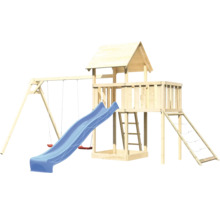 Tour de jeu avec balançoire, toboggan et échelle d''escalade en bois