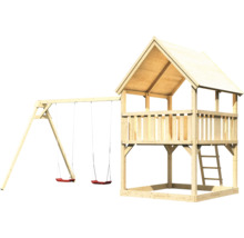 Spielturm mit Schaukel aus Holz