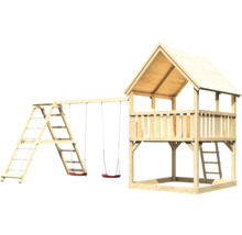 Spielturm aus Holz mit Schaukel und Kletterleiter
