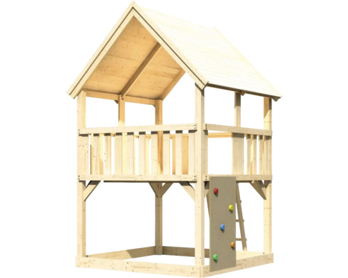 Cabane de jeux en bois avec mur d''escalade et échelle pour le jardin