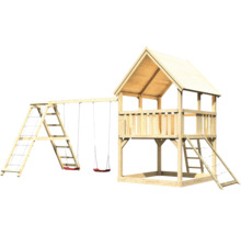 Spielturm aus Holz mit Schaukel, Leiter und Spielhaus