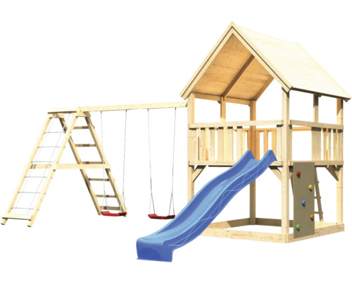 Spielplatz mit Schaukel, Rutsche und Kletterwand für Kinder