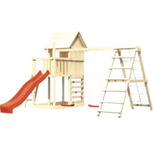 Tour de jeu en bois avec toboggan, balançoire et mur d''escalade pour le jardin