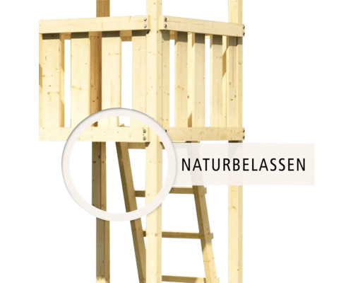 Vue détaillée d''une construction en bois naturel avec échelle