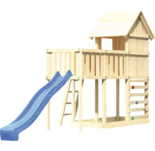 Spielturm mit Rutsche, Kletterwand und Leiter aus Holz