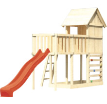 Tour de jeu en bois avec toboggan et mur d''escalade