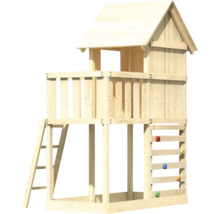 Tour de jeu en bois avec échelle et mur d''escalade