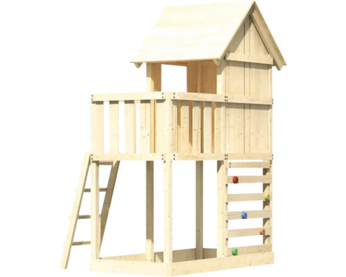 Tour de jeu en bois avec échelle et mur d''escalade