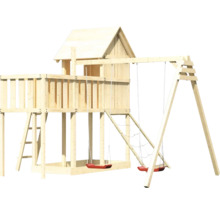 Tour de jeu en bois avec balançoire et mur d''escalade