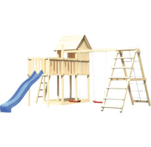 Maison de jeux en bois avec toboggan, balançoire et échelle d''escalade pour le jardin