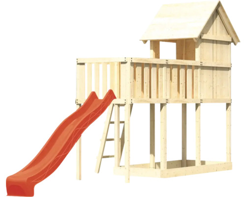 Maisonnette en bois avec toboggan et échelle