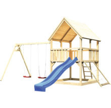 Spielturm aus Holz mit Schaukel, Rutsche und Kletterwand