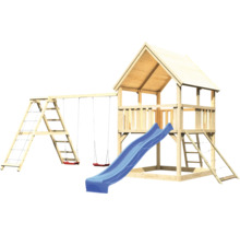 Spielplatz mit Turm, Schaukel und Rutsche aus Holz
