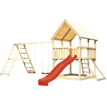 Holzspielplatz mit Rutsche und Schaukel