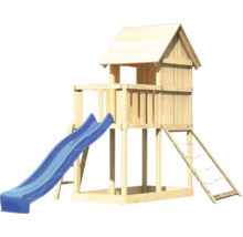 Tour de jeu en bois avec toboggan et filet d''escalade