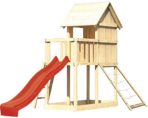 Tour de jeu en bois avec toboggan et filet d''escalade pour le jardin