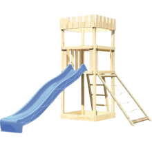 Tour de jeux en bois avec toboggan, échelle et filet d''escalade pour le jardin
